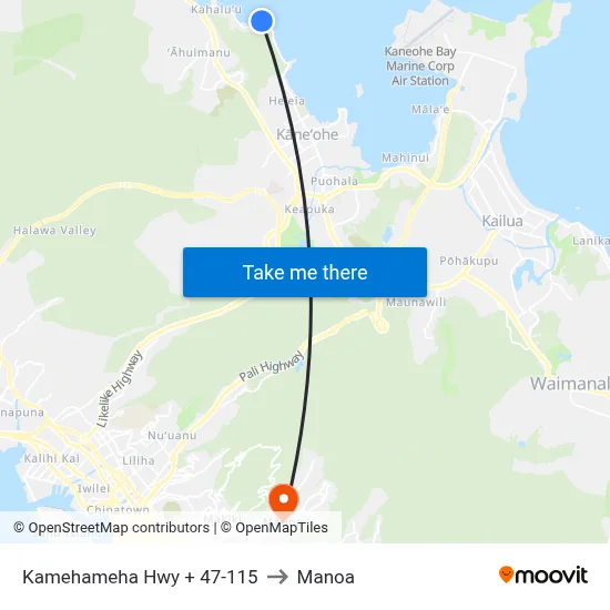 Kamehameha Hwy + 47-115 to Manoa map