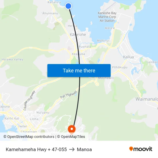 Kamehameha Hwy + 47-055 to Manoa map