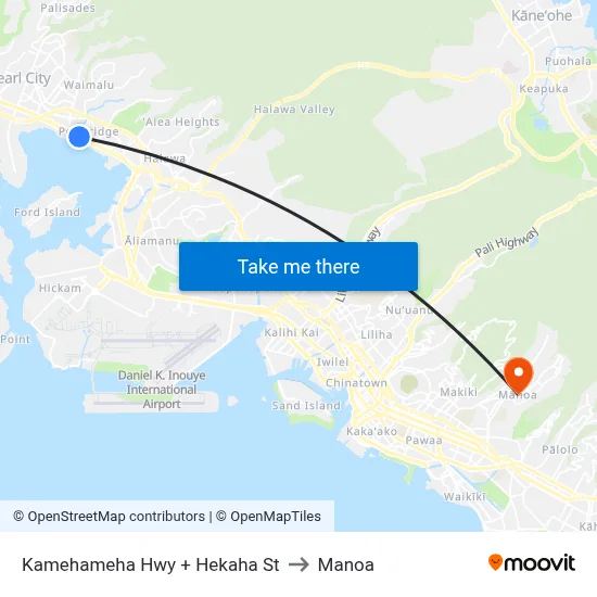 Kamehameha Hwy + Hekaha St to Manoa map