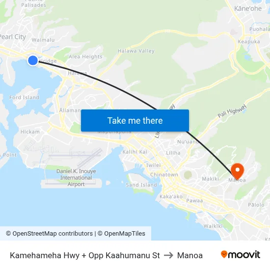 Kamehameha Hwy + Opp Kaahumanu St to Manoa map