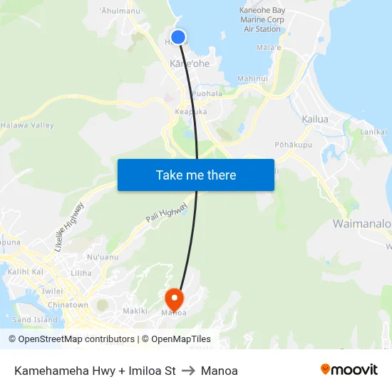 Kamehameha Hwy + Imiloa St to Manoa map