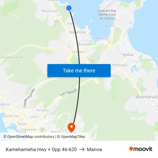 Kamehameha Hwy + Opp 46-620 to Manoa map