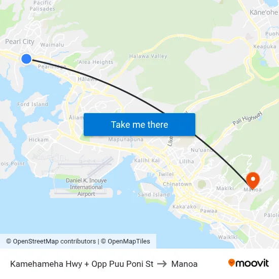 Kamehameha Hwy + Opp Puu Poni St to Manoa map