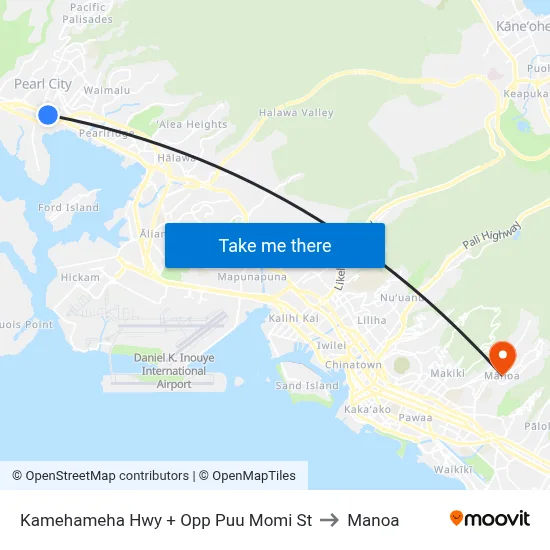 Kamehameha Hwy + Opp Puu Momi St to Manoa map