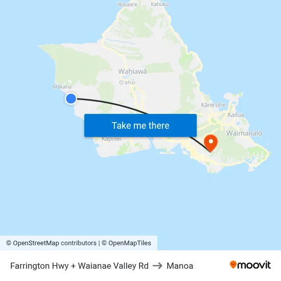 Farrington Hwy + Waianae Valley Rd to Manoa map