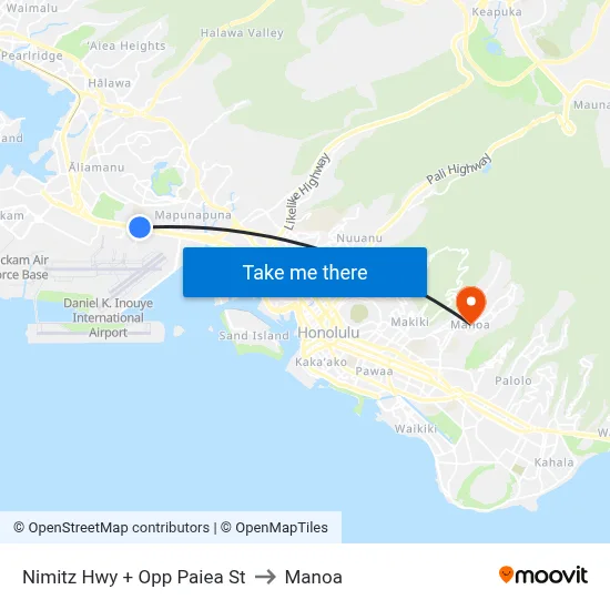 Nimitz Hwy + Opp Paiea St to Manoa map