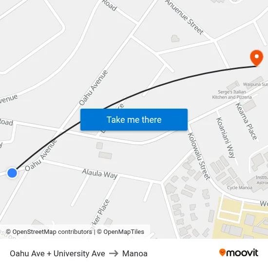 Oahu Ave + University Ave to Manoa map
