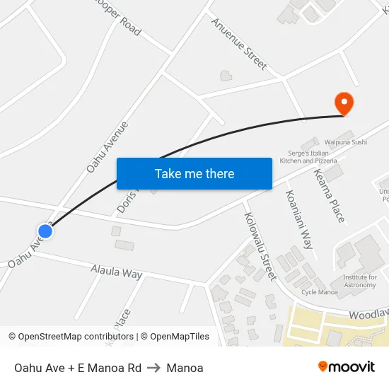 Oahu Ave + E Manoa Rd to Manoa map