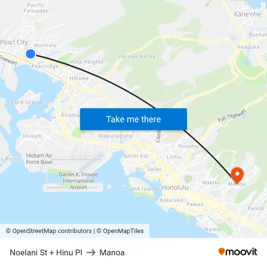 Noelani St + Hinu Pl to Manoa map