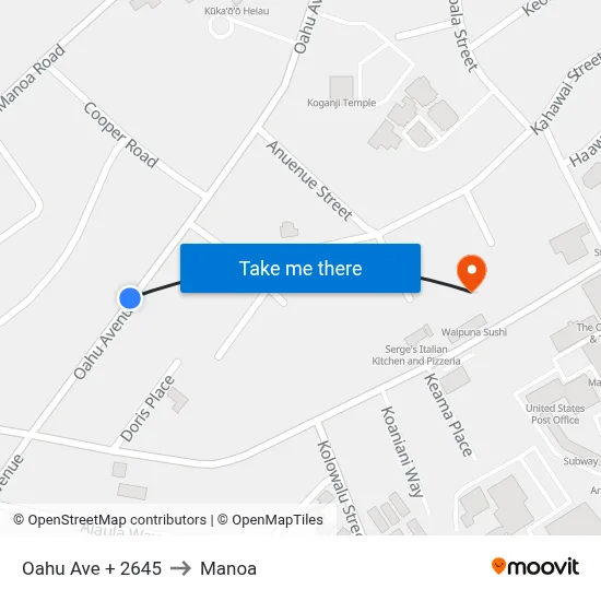 Oahu Ave + 2645 to Manoa map