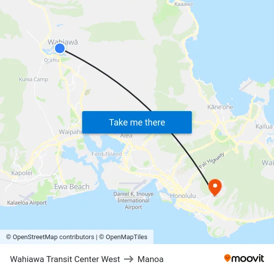 Wahiawa Transit Center West to Manoa map