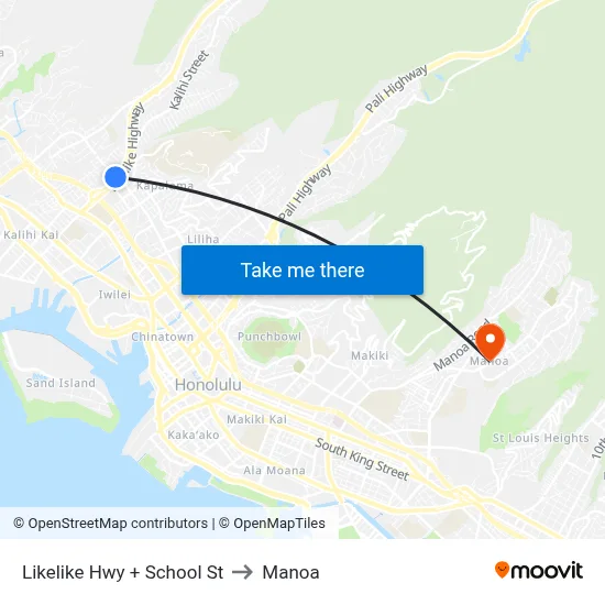 Likelike Hwy + School St to Manoa map