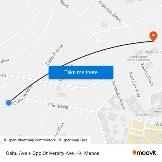 Oahu Ave + Opp University Ave to Manoa map