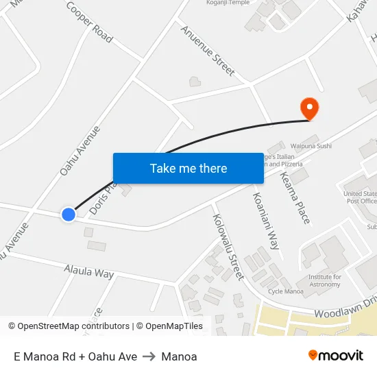 E Manoa Rd + Oahu Ave to Manoa map