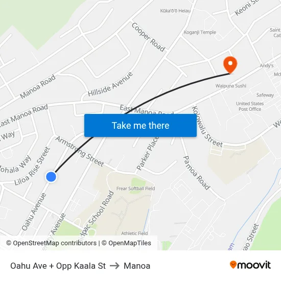 Oahu Ave + Opp Kaala St to Manoa map