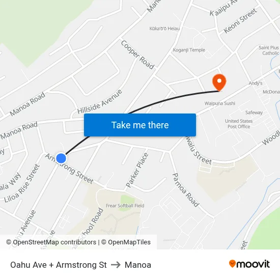 Oahu Ave + Armstrong St to Manoa map