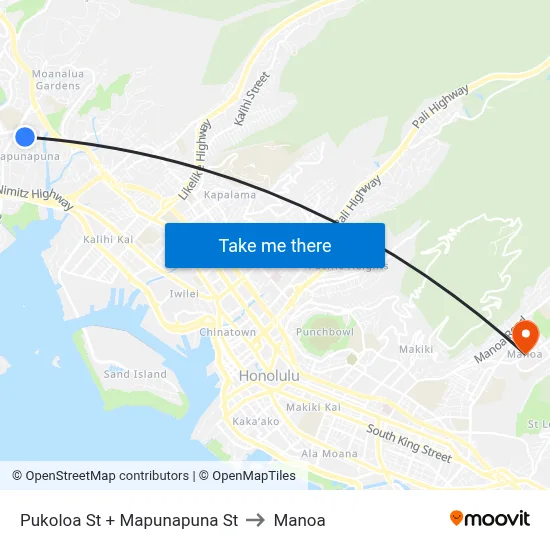 Pukoloa St + Mapunapuna St to Manoa map