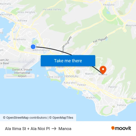 Ala Ilima St + Ala Nioi Pl to Manoa map