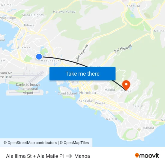 Ala Ilima St + Ala Maile Pl to Manoa map