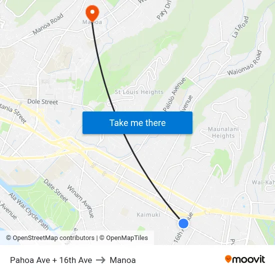 Pahoa Ave + 16th Ave to Manoa map