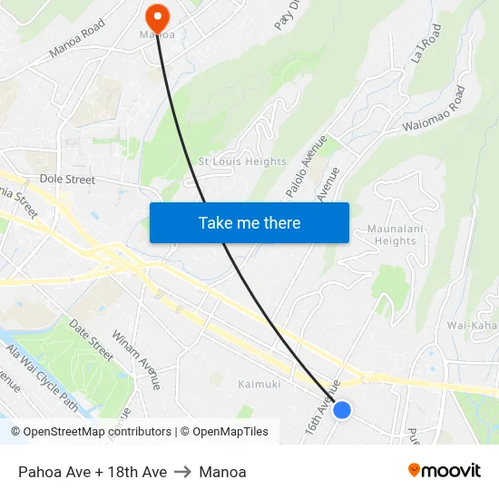 Pahoa Ave + 18th Ave to Manoa map