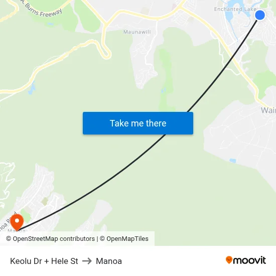 Keolu Dr + Hele St to Manoa map