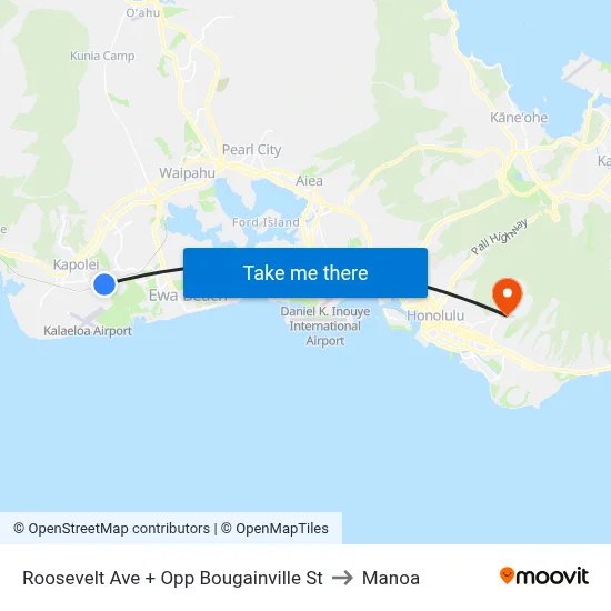 Roosevelt Ave + Opp Bougainville St to Manoa map