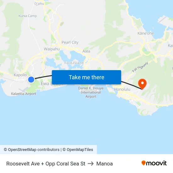 Roosevelt Ave + Opp Coral Sea St to Manoa map