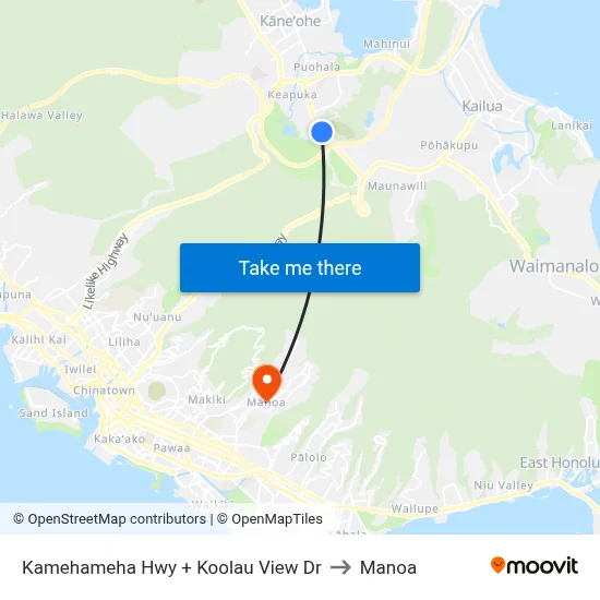 Kamehameha Hwy + Koolau View Dr to Manoa map
