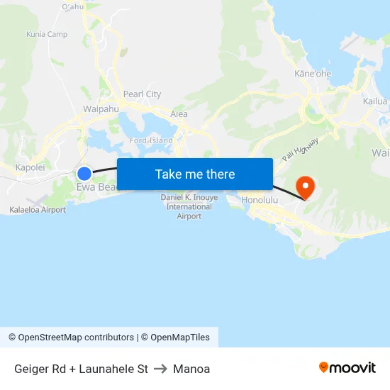 Geiger Rd + Launahele St to Manoa map