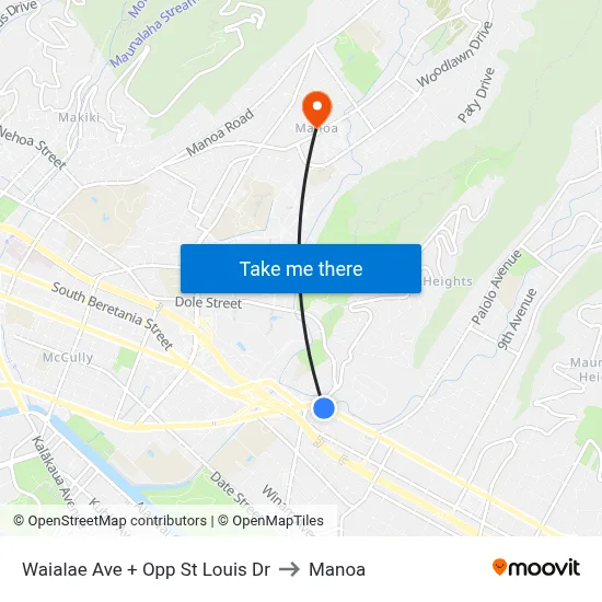 Waialae Ave + Opp St Louis Dr to Manoa map