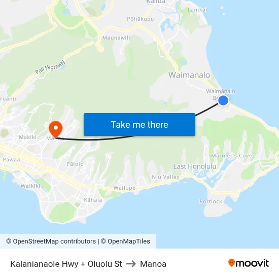 Kalanianaole Hwy + Oluolu St to Manoa map