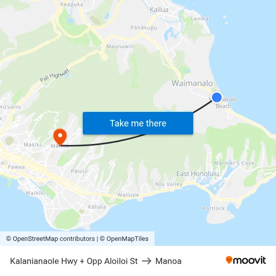 Kalanianaole Hwy + Opp Aloiloi St to Manoa map