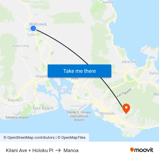 Kilani Ave + Holoku Pl to Manoa map