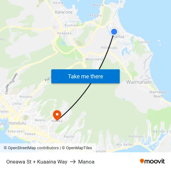 Oneawa St + Kuaaina Way to Manoa map