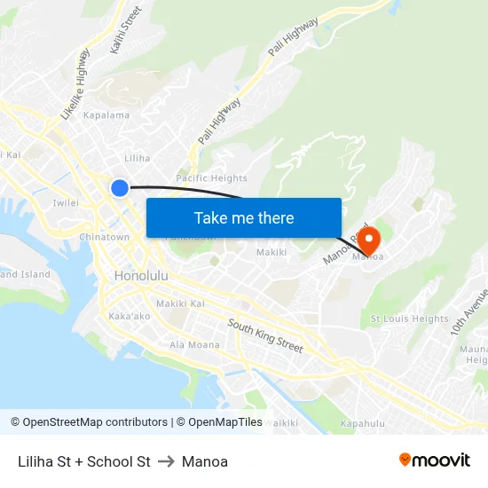 Liliha St + School St to Manoa map