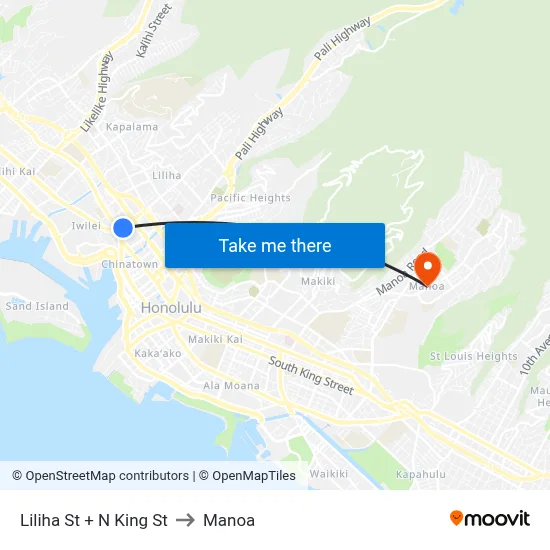 Liliha St + N King St to Manoa map