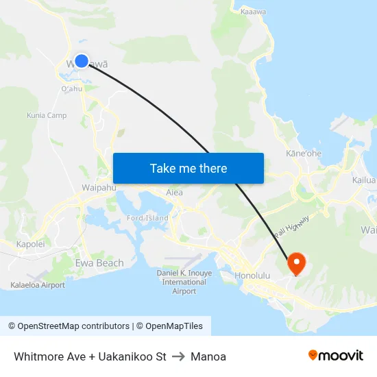 Whitmore Ave + Uakanikoo St to Manoa map