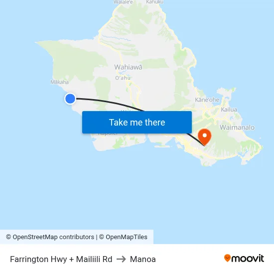 Farrington Hwy + Mailiili Rd to Manoa map