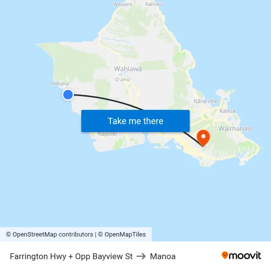 Farrington Hwy + Opp Bayview St to Manoa map