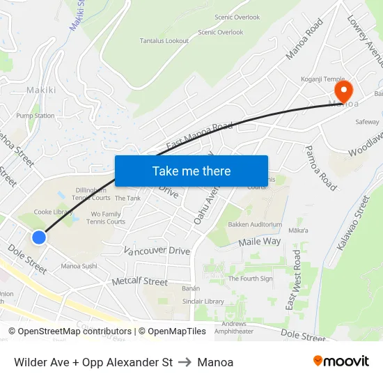 Wilder Ave + Opp Alexander St to Manoa map