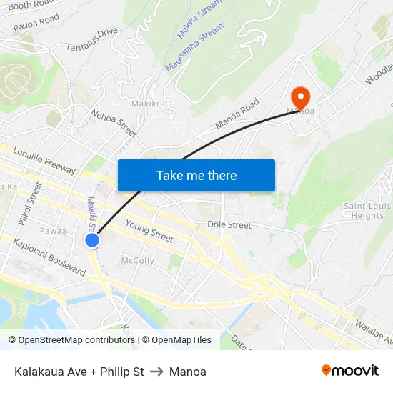 Kalakaua Ave + Philip St to Manoa map