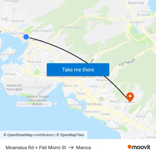 Moanalua Rd + Pali Momi St to Manoa map