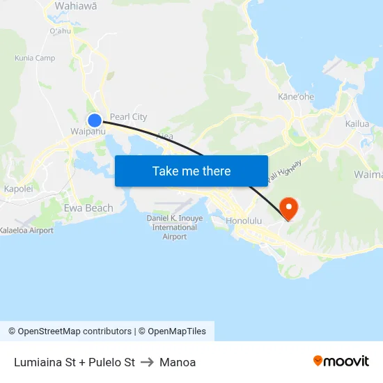 Lumiaina St + Pulelo St to Manoa map