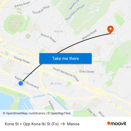 Kona St + Opp Kona Iki St (Fs) to Manoa map
