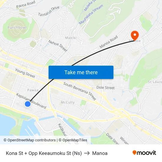 Kona St + Opp Keeaumoku St (Ns) to Manoa map