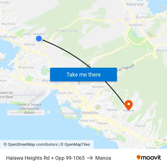 Halawa Heights Rd + Opp 99-1065 to Manoa map