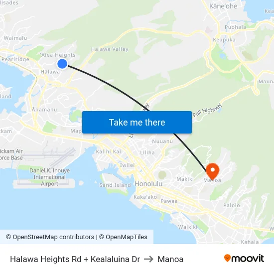 Halawa Heights Rd + Kealaluina Dr to Manoa map