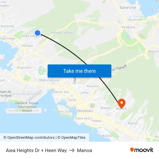 Aiea Heights Dr + Heen Way to Manoa map