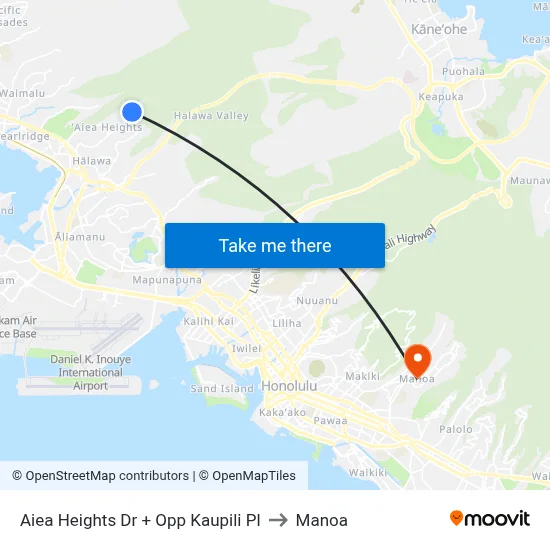 Aiea Heights Dr + Opp Kaupili Pl to Manoa map
